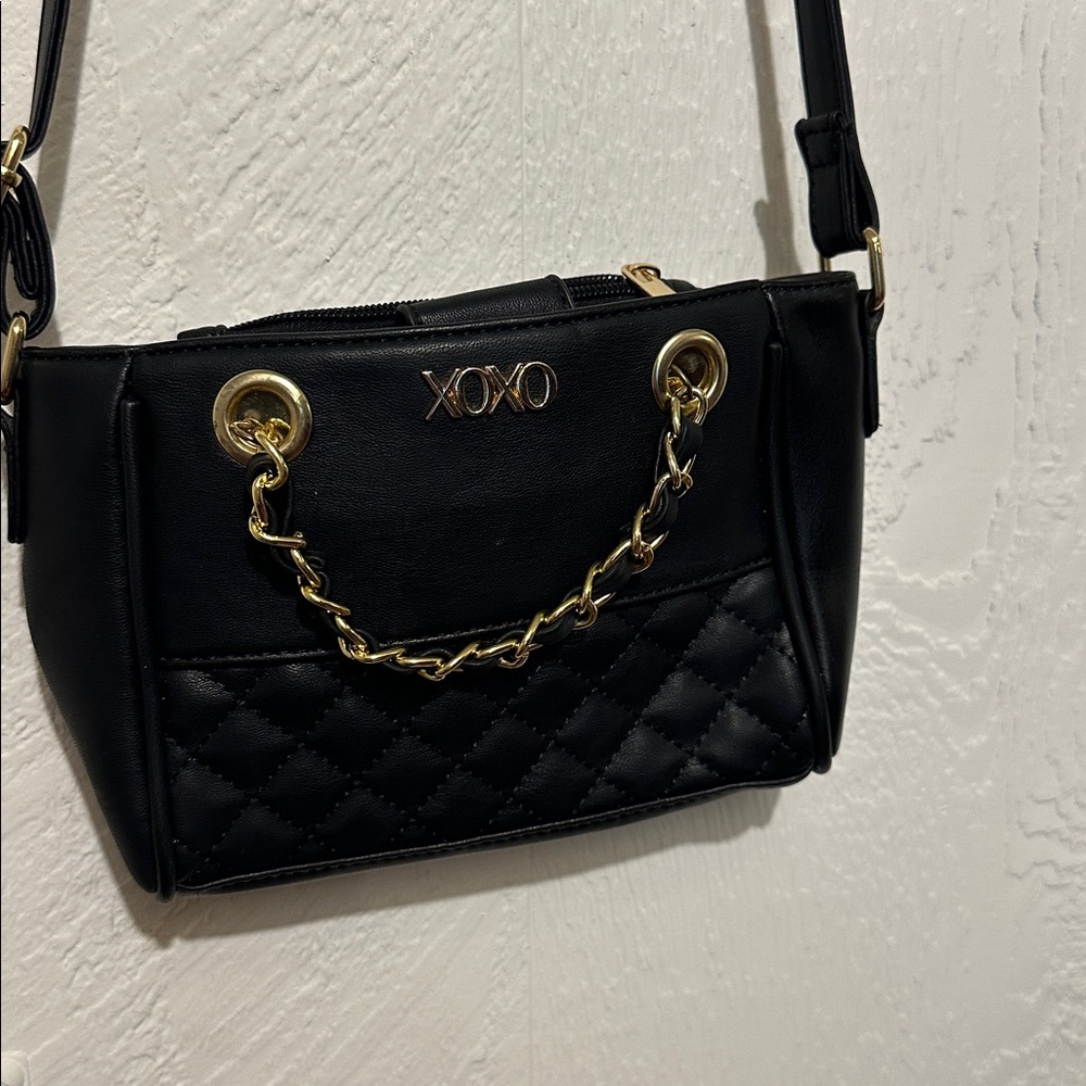 XOXO Black Quilted Handbag with Gold Chain